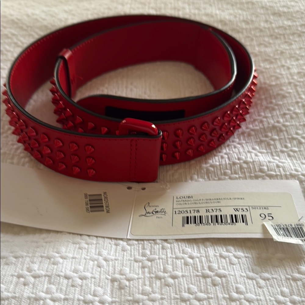 Brand New Christian Louboutin Red Spiked Belt 95